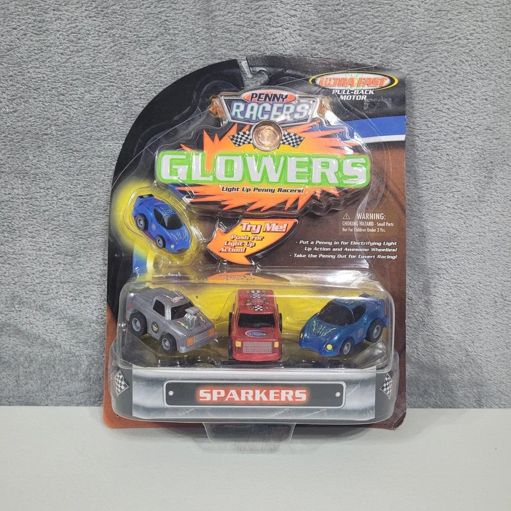 Vintage Penny Racers Glowers Sparkers Pull Back Motor Toy Cars 3 Pack New Y2K